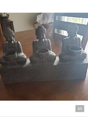 Triple Buddha Tealight Holder - Distressed Black